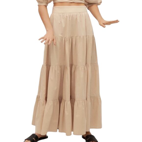 Mango MNG Off Shoulder Crop Top Flared Poplin Skirt Set XS/S New Tan Beige Maxi - Picture 10 of 14